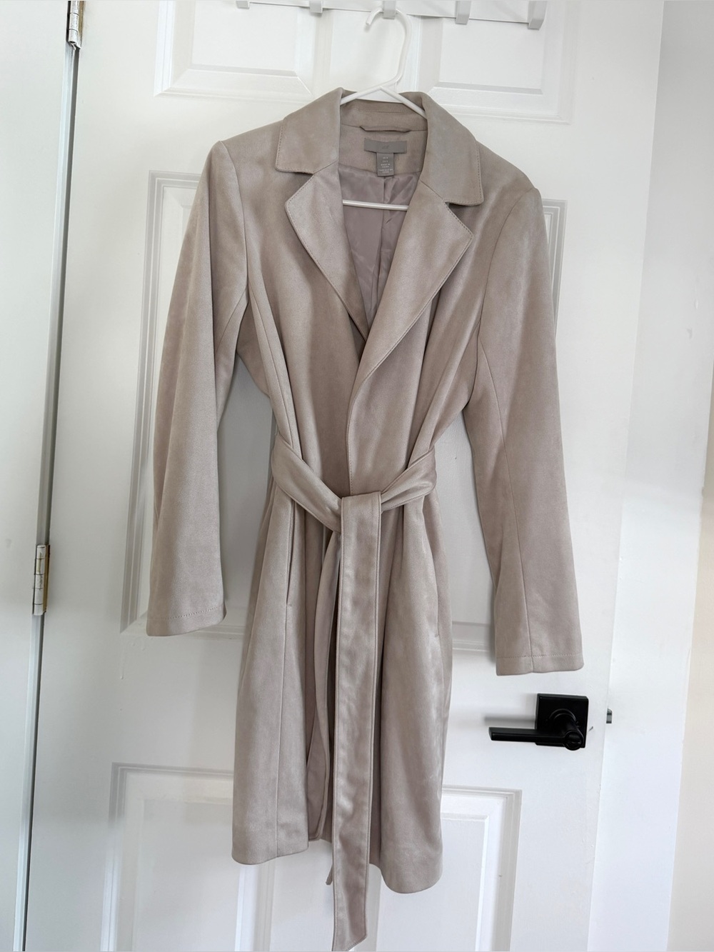 H&M Women's Faux Suede Tie-Waist Belted Trench Coat - Light Beige